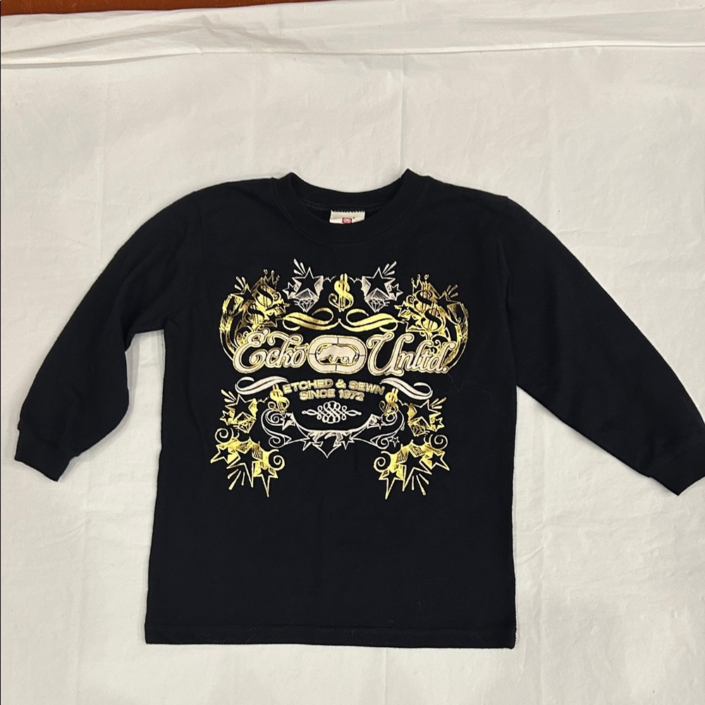 Ecko Unlimited Kids Long Sleeve Tee in Navy Blue with Gold Accents